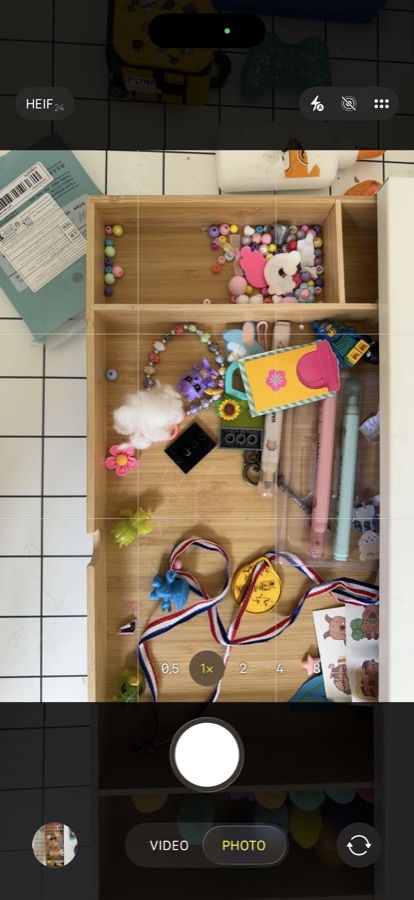 Live camera pointed at a drawer full of toys
