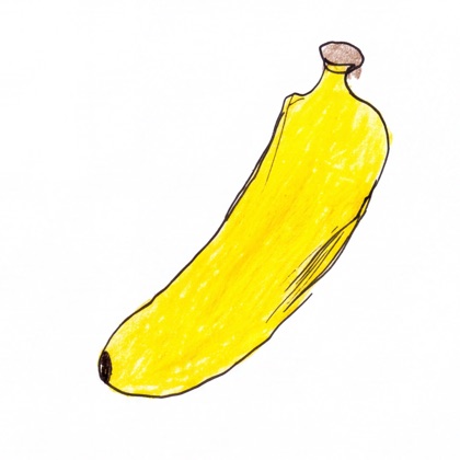 Kid's crayon drawing of a banana