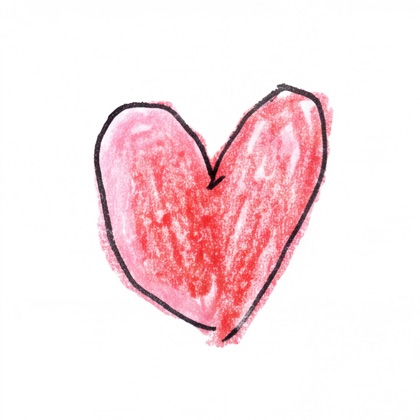Kid's crayon drawing of a heart-shaped apple