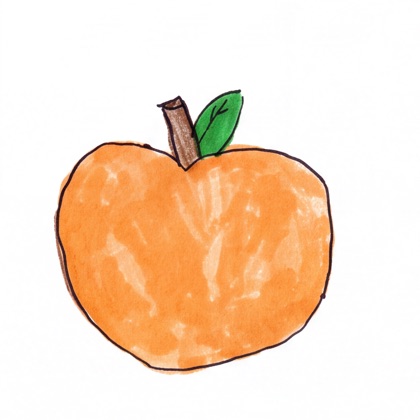 Kid's crayon drawing of a peach