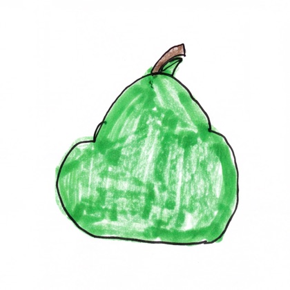 Kid's crayon drawing of a pear