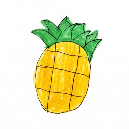 Kid's crayon drawing of a pineapple