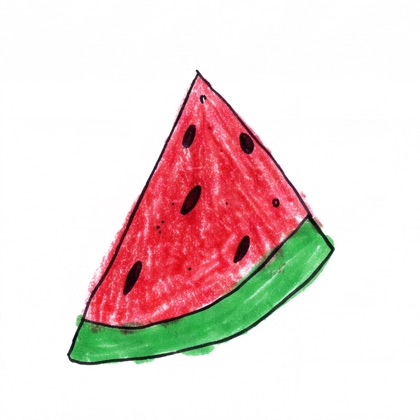 Kid's crayon drawing of a watermelon slice